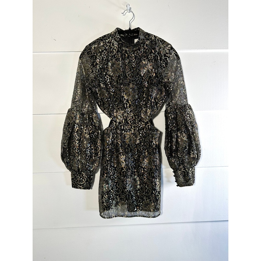 Alice McCall Distant Realms High Neck Mini Dress gold sz 2 $450 puff sleeve glam